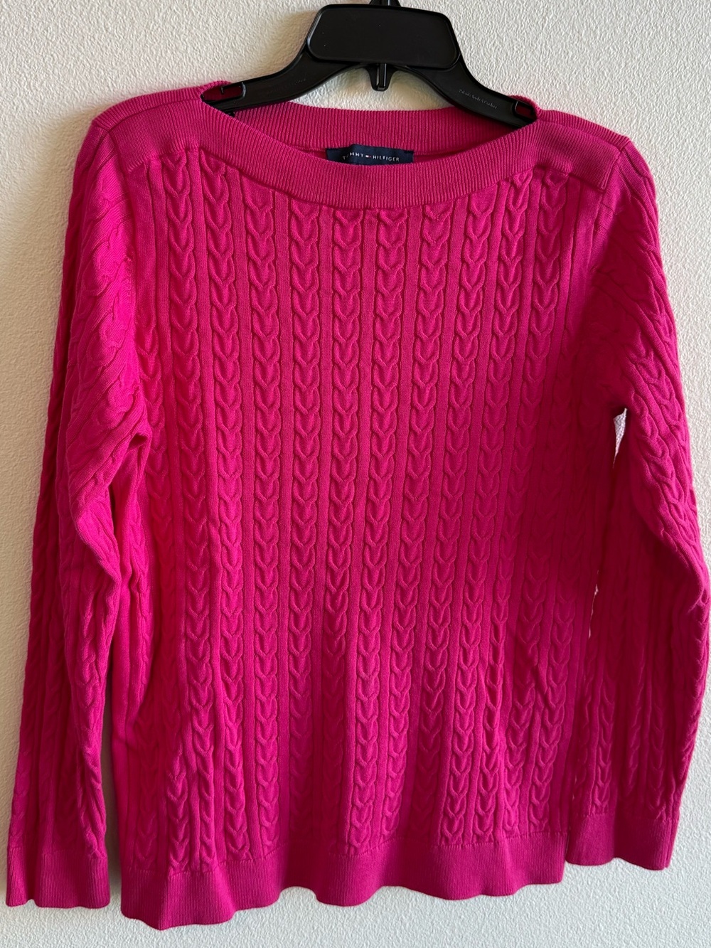 Tommy Hilfiger Bright Pink Cable-Knit Crewneck Sweater